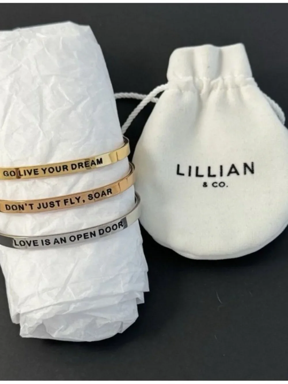 Lillian & Co Cuff Bracelet Trio Set Inspirational Metal Bangles Gold Silver